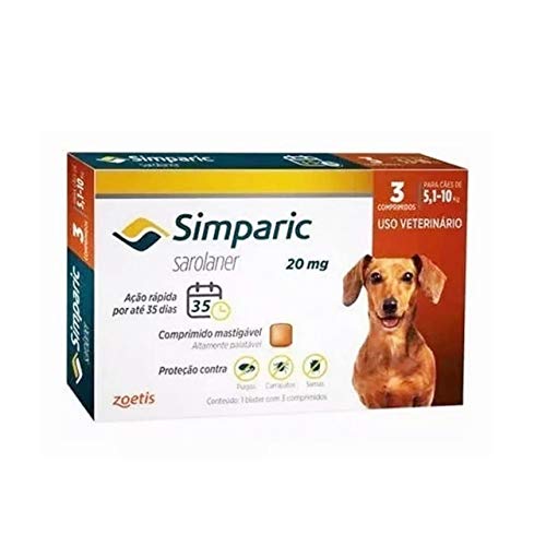 Antipulgas Zoetis Simparic 20mg para Cães 5 a 10 Kg - 3 Comprimidos