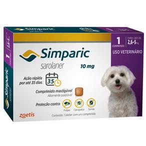 Antipulgas Zoetis Simparic 10 Mg para Cães 2,6 a 5 Kg - 1 Comprimido
