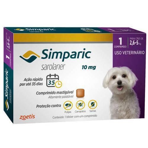 Antipulgas Zoetis Simparic 10 Mg para Cães 2,6 a 5 Kg 1CP