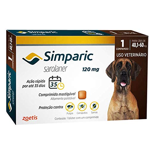 Antipulgas Zoetis Simparic 120mg para Cães 40 a 60 Kg - 1 Comprimidos