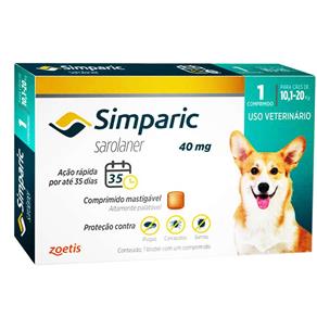 Antipulgas Zoetis Simparic 40 Mg para Cães 10,1 a 20 Kg