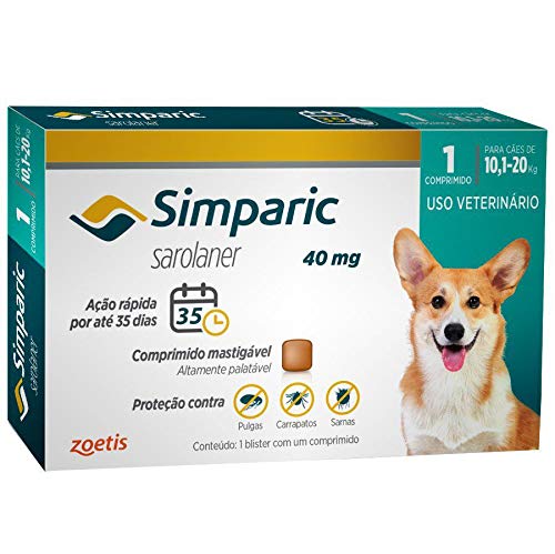 Antipulgas Zoetis Simparic 40mg para Cães 10,1 a 20 Kg - 3 Comprimidos