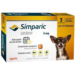 Antipulgas Zoetis Simparic 5 Mg para Cães 1,3 a 2,5 Kg