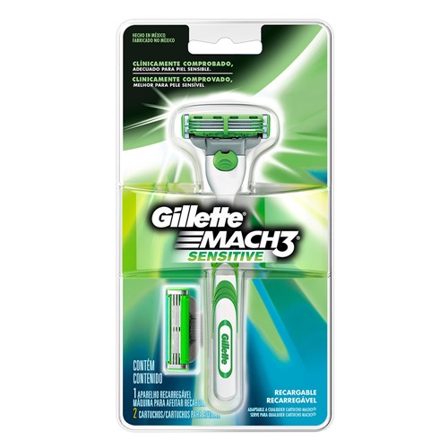 Aparelho de Barbear Gillette Mach3 Sensitive com 1 Unidade + 2 Cargas
