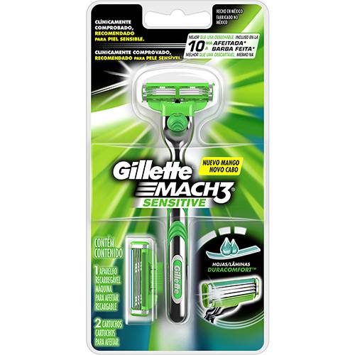 Aparelho de Barbear Gillette Mach3 Sensitive com 2 Cargas