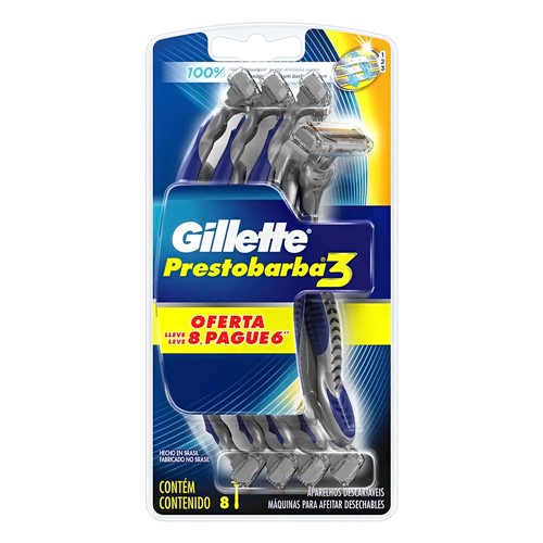 Aparelho de Barbear Gillette Prestobarba3 Leve 8 Pague 6 Unidades