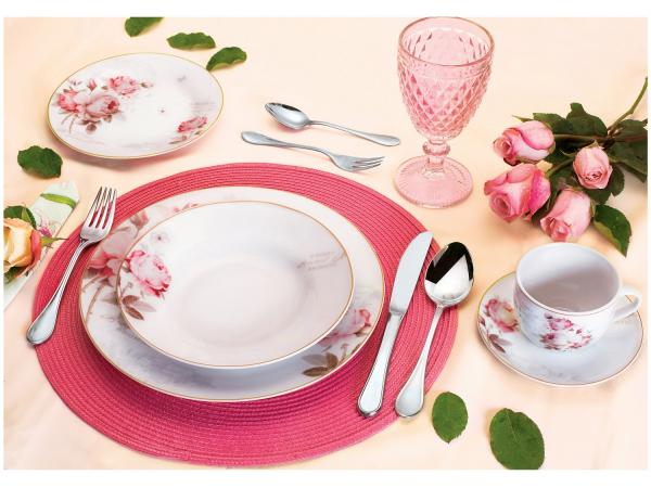 Aparelho de Jantar 30 Peças Casambiente - Porcelana Redondo Branco e Rosa Vintage Rose