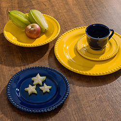Aparelho de Jantar 20 Peças Cerâmica Poá Amarelo e Azul - La Cuisine
