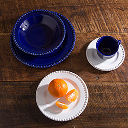 Aparelho de Jantar 20 Peças Cerâmica Poá Branco e Azul - La Cuisine