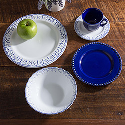 Aparelho de Jantar 20 Peças Cerâmica Provençal Branco e Azul - La Cuisine