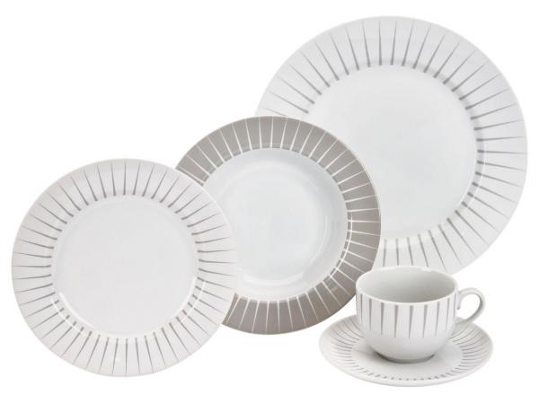 Aparelho de Jantar 20 Peças Etilux Porcelana - Redondo Branco e Cinza Minimalista APJA005