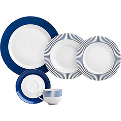 Aparelho de Jantar 20 Peças Porcelana Navy Branco/Azul - Ricaelle