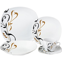 Aparelho de Jantar 30 Peças Porcelana Quadrado Floral Branco - Rochelle