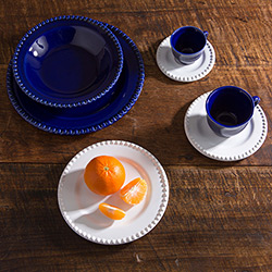 Aparelho de Jantar 42 Peças Cerâmica Poá Branco e Azul - La Cuisine