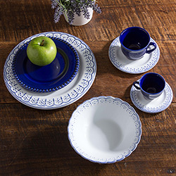 Aparelho de Jantar 42 Peças Cerâmica Provençal Branco e Azul - La Cuisine