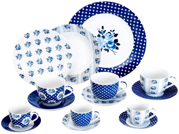 Tudo sobre 'Aparelho de Jantar Chá 30 Peças Casambiente - Porcelana Redondo Branco e Azul Isadora'