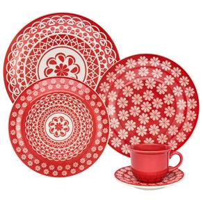 Aparelho de Jantar Chá 20 Peças em Cerâmica Floreal Renda - Oxford - Vermelho