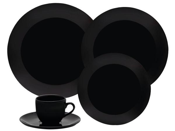 Aparelho de Jantar Chá 20 Peças Oxford - Porcelana Redondo Preto Coup Black