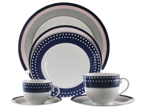 Tudo sobre 'Aparelho de Jantar Chá Café 42 Peças Casambiente - Porcelana Redondo Branco e Azul Royal APJA018'