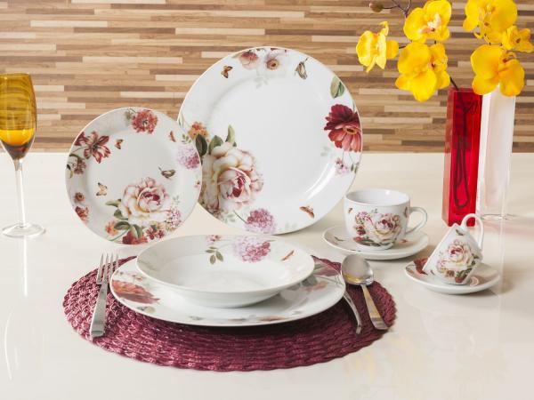 Aparelho de Jantar Chá Café 42 Peças Casambiente - Porcelana Redondo Colorido Marsala