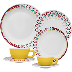 Aparelho de Jantar Chá e Cafezinho 42 Peças Porcelana Moon Indian Branco - Oxford Porcelanas