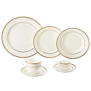 Aparelho de Jantar de Porcelana 42 Peças Alto Relevo Gold - F9-25046 - Branco