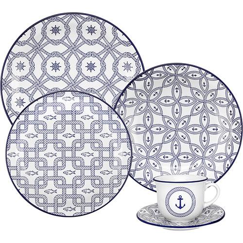 Aparelho de Jantar/Chá Floreal - 30 Peças Azul e Branco