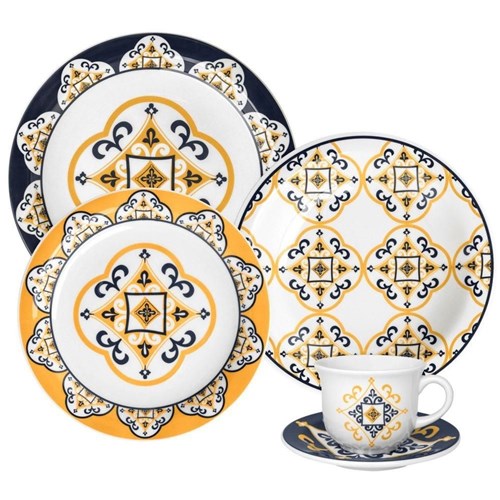 Aparelho de Jantar e Chá Floreal São Luis 20 Peças em Cerâmica Oxford Daily - Amarelo