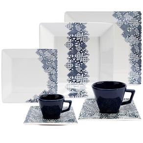 Aparelho de Jantar e Chá Oxford Porcelanas Quartier Piece GM42-2454 - 42 Peças - Piece/Branco/Azul
