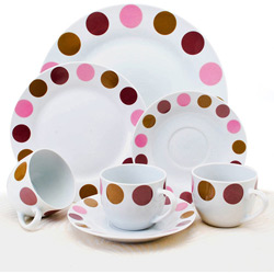 Aparelho de Jantar em Porcelana com Bolas Coloridas - 42 Peças - Importado