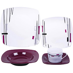 Aparelho de Jantar em Porcelana Purple Drem Quadrado - 20 Peças - Conthey