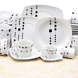 Aparelho de Jantar em Porcelana Quadrado - Classic 42 Peças - Importado