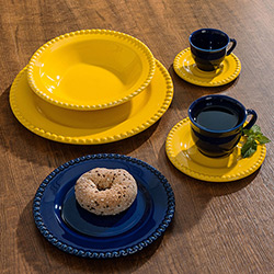 Aparelho de Jantar Poá Amarelo e Azul 42 Peças - La Cuisine