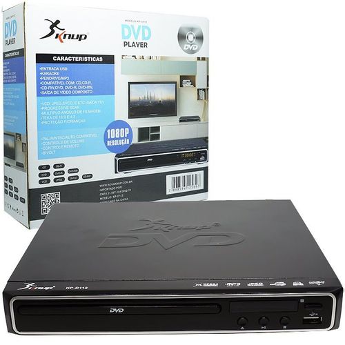 Aparelho DVD Player Hdmi HD 5.1 Canais Rca USB Mp3 Função Karaoke Knup KP-D112 Preto Bivolt