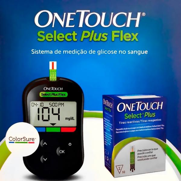 Aparelho Medidor de Glicemia One Touch Select Plus Flex + 10 Tiras Reagentes - Johnson Johnson