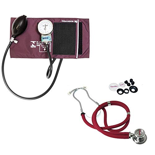 Aparelho Medidor de Pressão Esfigmomanômetro com Braçadeira em Velcro + Estetoscópio Rappaport Premium Vinho