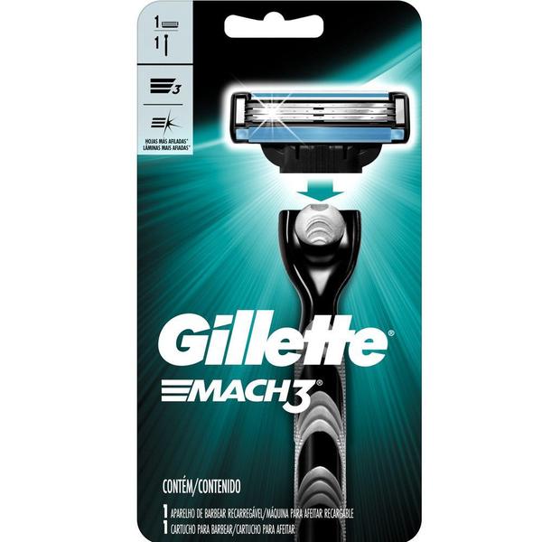 Aparelho Recarregável e Carga para Barbear Gillette Mach3