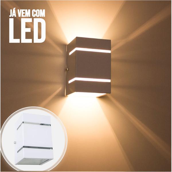 Arandela Branca + LED 7W 3000K Luminária Externa Parede Muro 2 Focos Frisos Fachos St327 - Starlumen