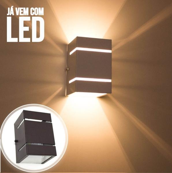 Arandela Marrom + LED 5W 3000K Luminária Externa Parede Muro 2 Focos Frisos Fachos St327 - Starlumen