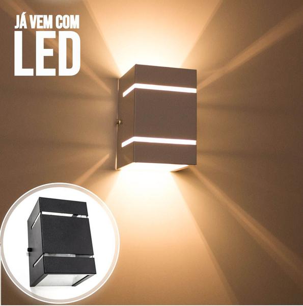 Arandela Preta + LED 5W 3000K 110V Luminária Externa Parede Muro 2 Focos Frisos Fachos St327 - Starlumen