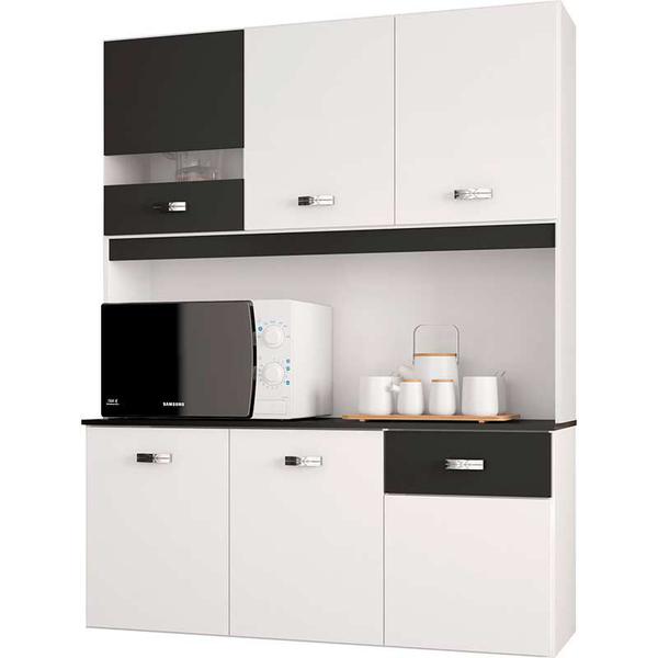 Armário Cozinha Compacta Lili 6 Portas Branco e Preto Poquema