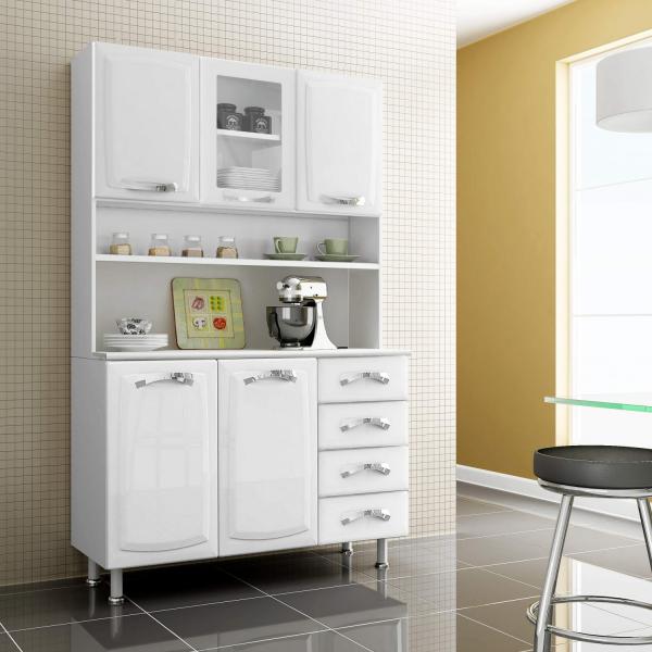 Armário de Cozinha 5 Portas 1 de Vidro 4 Gavetas Premium Itatiaia Branco