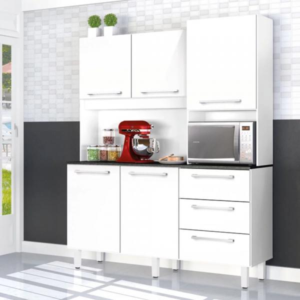 Armário de Cozinha 5 Portas e 3 Gavetas Galaxy Plus Branco - Zanzini