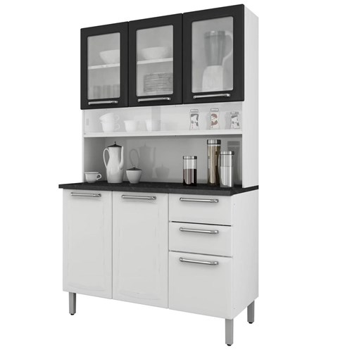 Armário para Cozinha 3 Portas de Vidro Regina Itatiaia I3vg2-120 Branco/Preto