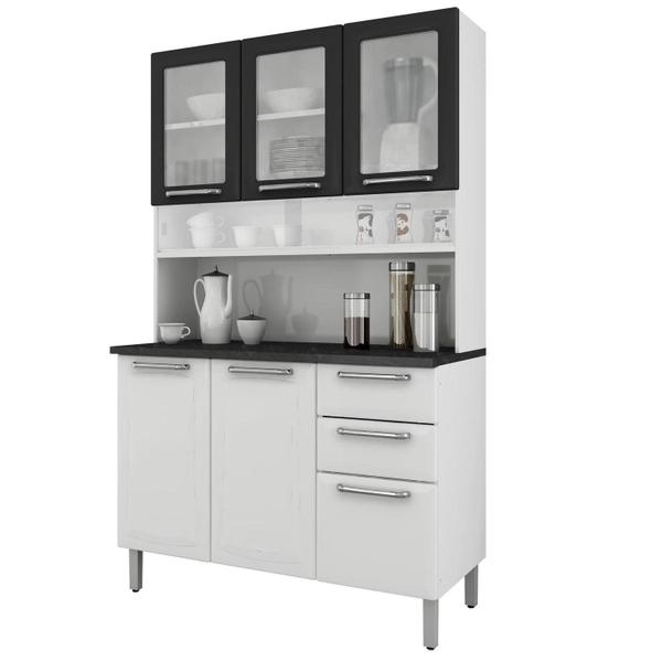 Armário para Cozinha 3 Portas de Vidro Regina Itatiaia I3VG2-120 Branco/Preto