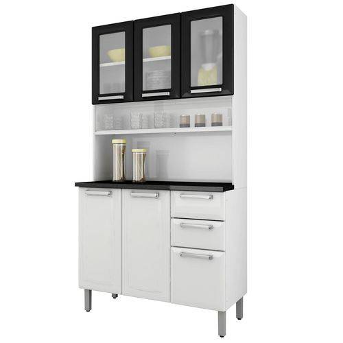 Armário para Cozinha 3 Portas de Vidro Regina Itatiaia I3VG2-105 Branco/Preto
