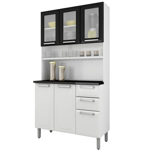 Armário para Cozinha 3 Portas de Vidro Regina Itatiaia I3vg2-105 Branco/Preto