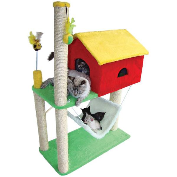 Arranhador para Gatos House - Vermelho e Amarelo - São Pet