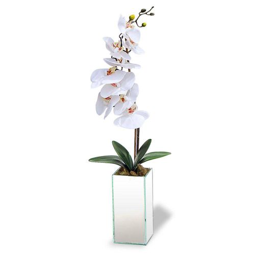 Arranjo de Flor Artificial Orquidea Vaso Espelhado 45x10 Cm