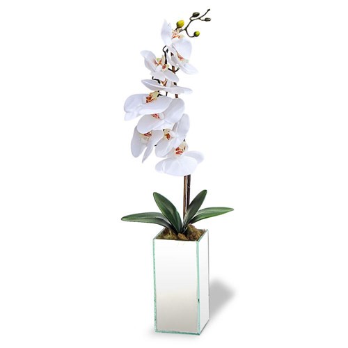Arranjo De Flor Artificial Orquidea Vaso Espelhado 45x10 Cm